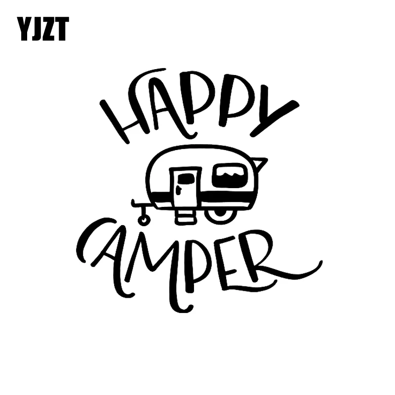 

YJZT 16CM*15.8CM Cartoon Happy Camper Vinyl Car Window Sticker Decal Black/Silver Waterproof C11-1321