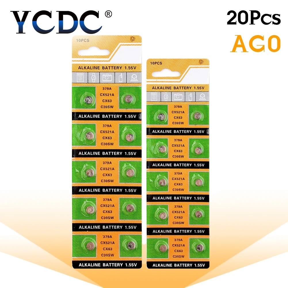 

20pcs/pack LR69 LR521 379A AG0 Button Battery SR521SW D379 Cell Coin Alkaline Batteries 1.55V V379 SR63 For Watch Toys Remote