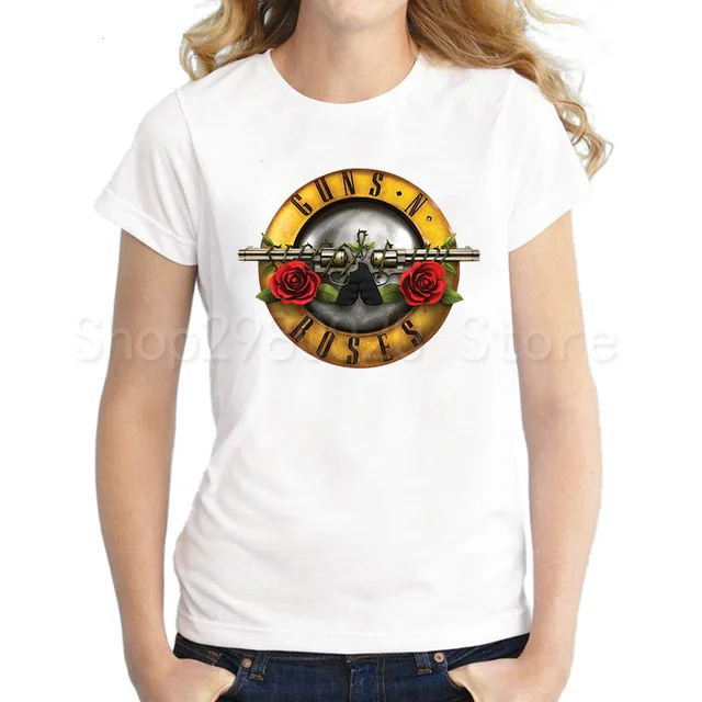 Модная футболка с принтом «пистолеты n roses», женские топы в стиле хип-хоп, футболки, летняя хлопковая Футболка в стиле панк-рок, harajuku, белая женская одежда - Цвет: 1