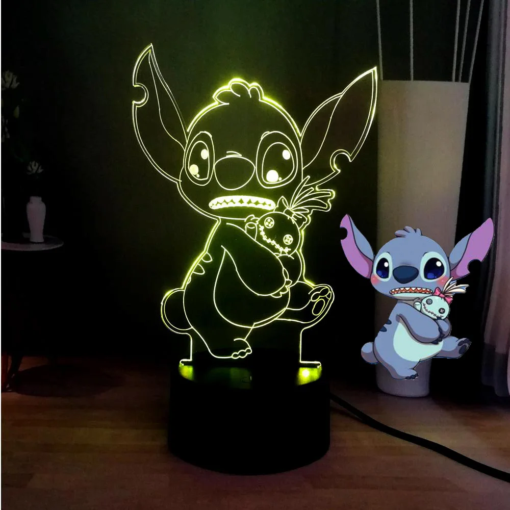 Stitch 3D Cartoon Illusion 7 Color Change RGB Mood LED Novel Acrylic ...