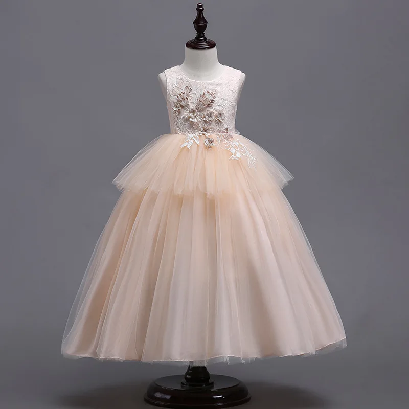 

Flower Girl Elegant Champagne Long Wedding Princess Dress Baby Girls Vest Dress for Party Teens Girls Birthday Festival Costumes