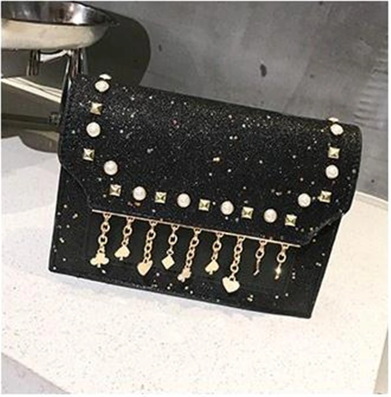 Womens Ladies Sequined Flax Leather Envelope Clutch Evening Shoulder Chain Bag Colorful Messenger Bags