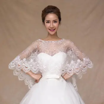 

Elegant White Lace Flower Bridal Shawl Wedding Shawl Evening Party Stoles Shrug Wrap Cape Cloak