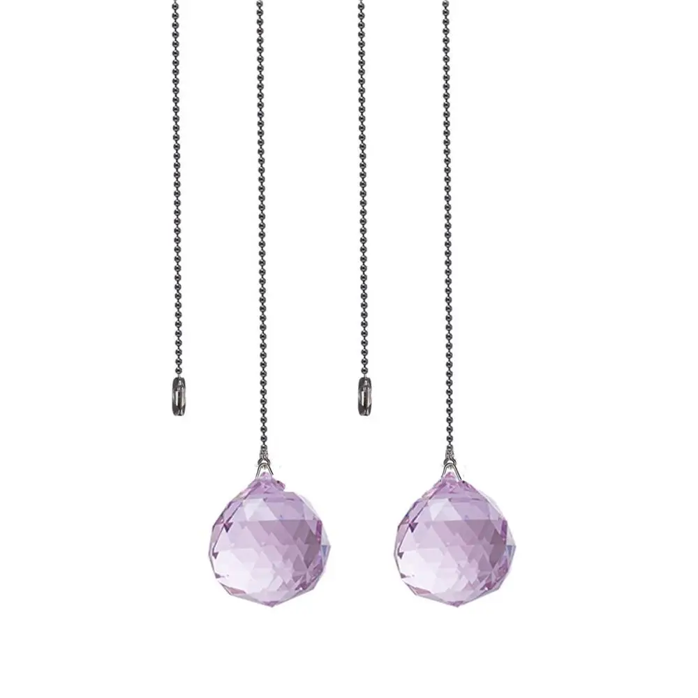 

H&D Ceiling Fan Pull Chain with 1.18" Crystal Prism Ball and Connector for Ceiling Light Fan Switch Set of 2 (Pink)