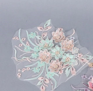 3D Трехмерная аппликация Одежда декоративная вышивка блёстки свадьба бисером кружева цветок - Цвет: Pink