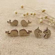 Трендовые деревянные киты серьги-гвоздики для женщин Милые головы единорога деревянная серьга Ювелирная