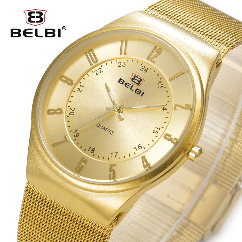 

2016 Belbi Fashion Quartz Watch Men Steel Mesh Wrist Watches Mens Quartz-Watch Arabic Number Dial Casual Wristwatch Clock Hours