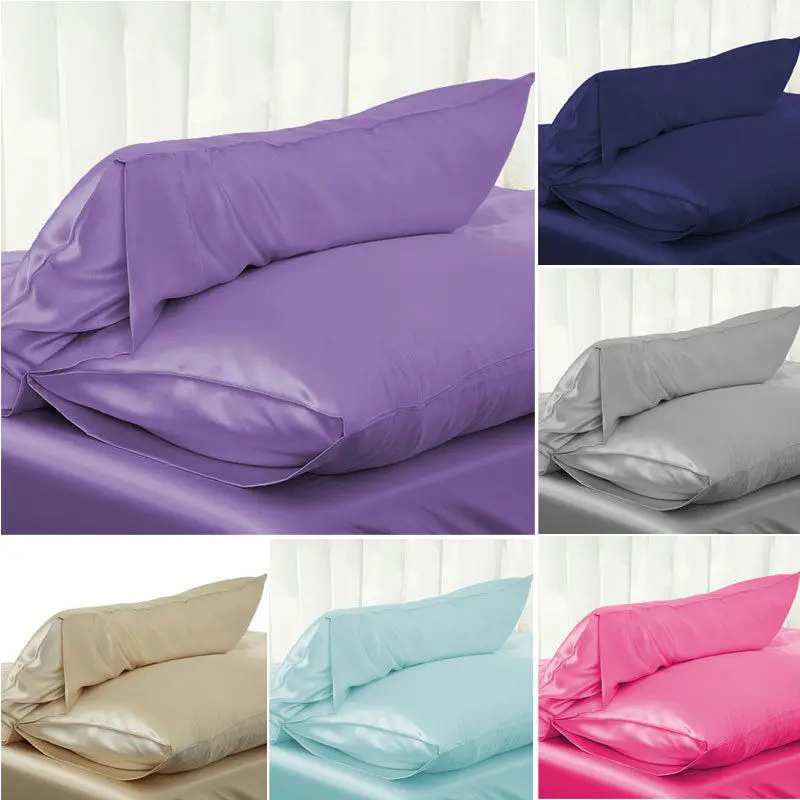 

New Comfortable Solid Double Layer Emulation Silk and Satin Pillow Case Smooth Bedding for healthy standard
