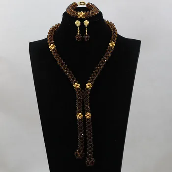 

Luxury Women Wedding Beads Champagne Gold Crystal African Jewelry Set Pendant Necklace Bridal Jewelry Sets Free Shipping ABL379
