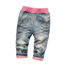 Новинка, Детские повседневные джинсы, новинка, детские леггинсы, брюки для Bebek Giyim, хлопковые плотные джинсы для девочек одноцветное Симпатичные линялые петля брюки Костюмы