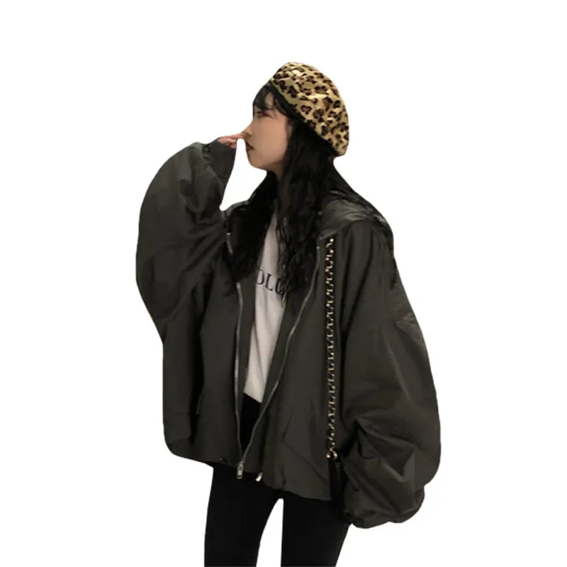 

2019 Spring New Women Jacket Windbreaker Korean Medium Long Retro Harajuku Style Tops Autumn Loose Wild Hooded Coat Female Vs473