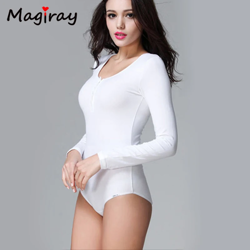 En Ligne 2019 femmes chemise Minceur Ras Du Cou À Manches Longues Hauts Entrejambe Body De Base Corps De Couleur Unie Chemise Femmes Vêtements justaucorps C218