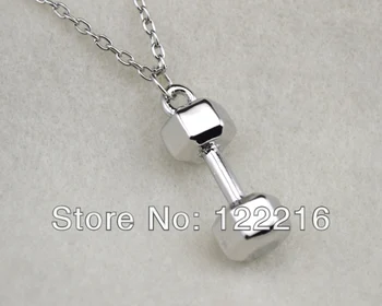 

10pcs a lot fashion rhodium plated sport dumbbell chain necklace sports jewelry(K300036)