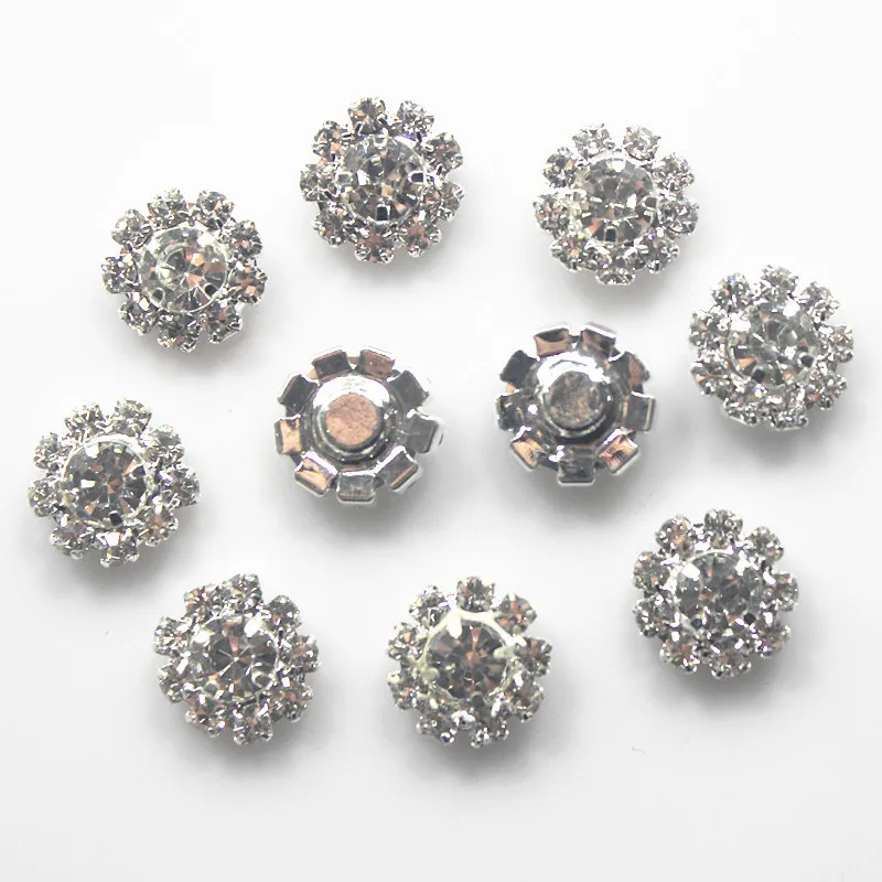 10pc Metal Crystal Rhinestone Buttons Flower Flatback Wedding Embellishments