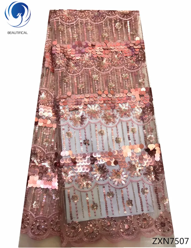

BEAUTIFICAL nigerian sequin lace embroidery sequin laces tulle lace fabric african high quality fabric 5 yards for party ZXN75