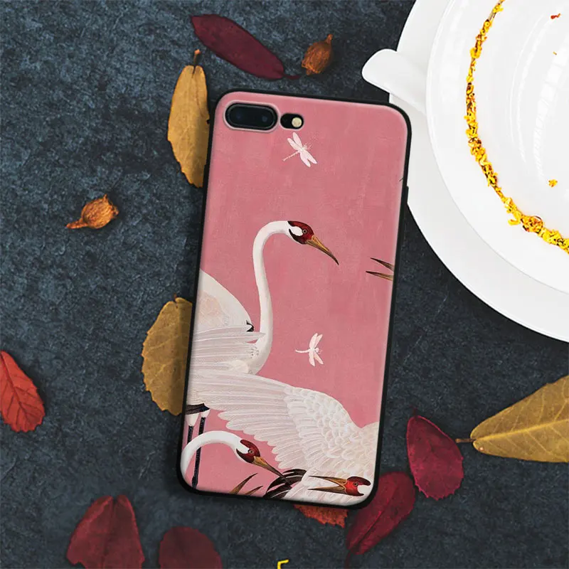 

Chinese style crane Drawing Art Tpu Soft Silicone Phone Case Cover Shell For Apple IPhone 5 5s SE 6 6s 7 8 Plus X 10