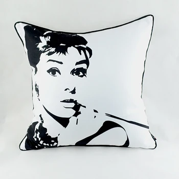 

45*45 cm Home Decorative Black White Audrey Hepbum Photo Pop Art Microfiber Throw Pillow Case for Bedding