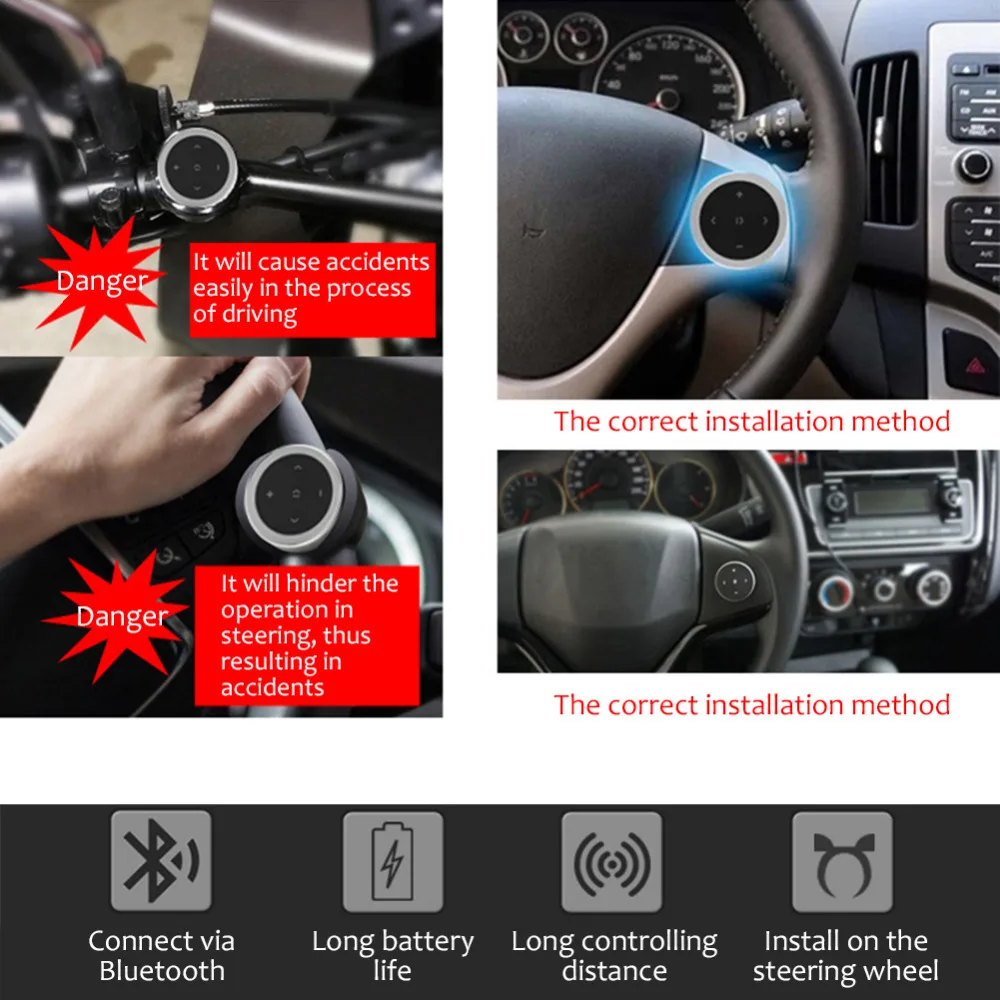 Bluetooth Car Wireless Mobile Phone Multimedia Multifunctional Steering Wheel Remote Controller