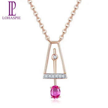 

Lohaspie Solid 18K Natural Gemstone Ruby & Diamonds Rose Gold Pendant & Necklace Fine Diamond-Jewelry For Women's Gift 18"