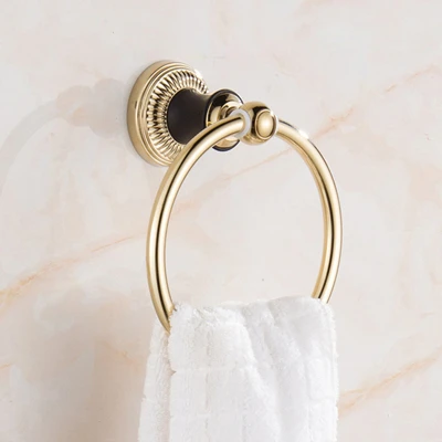 Hongdec роскошный набор аксессуаров для ванной комнаты из нержавеющей стали черного и золотого цвета - Цвет: Towel ring