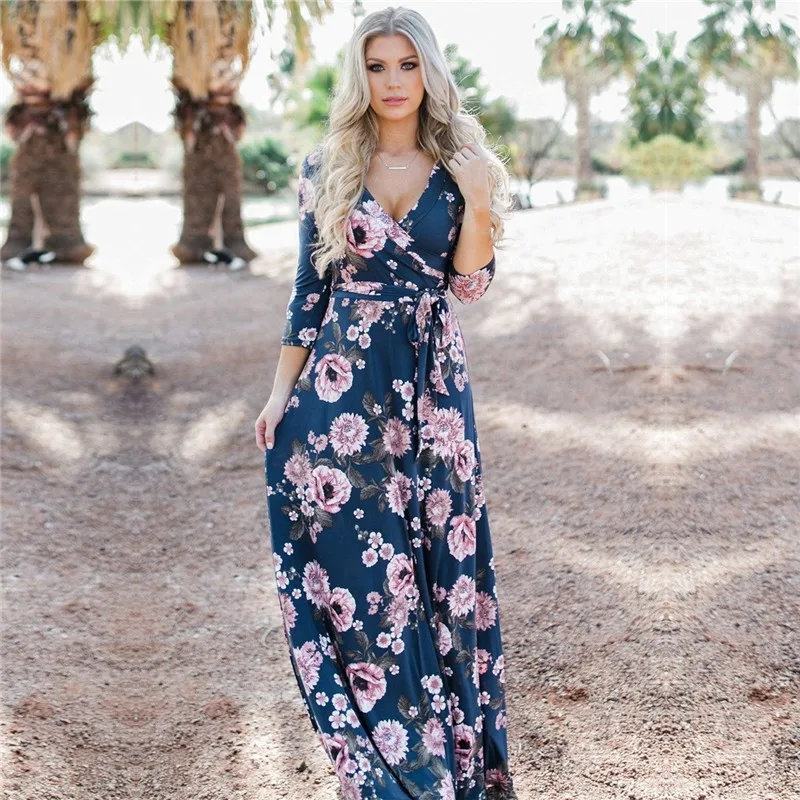 Women Summer Boho Beach Long Dress Sexy V-Neck Floral Print Maxi Casual Evening Party Dresses Plus Size Vestidos Mujer | Женская одежда