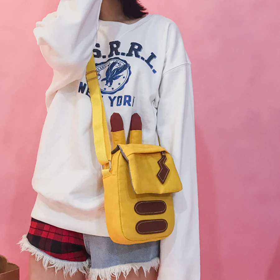 

Cartoon Women Bag Japanese Girls Shoulder Crossbody Bag Secondary Element Pikachu Canvas Mobile Phone Bag Chic Casual Cute Pack