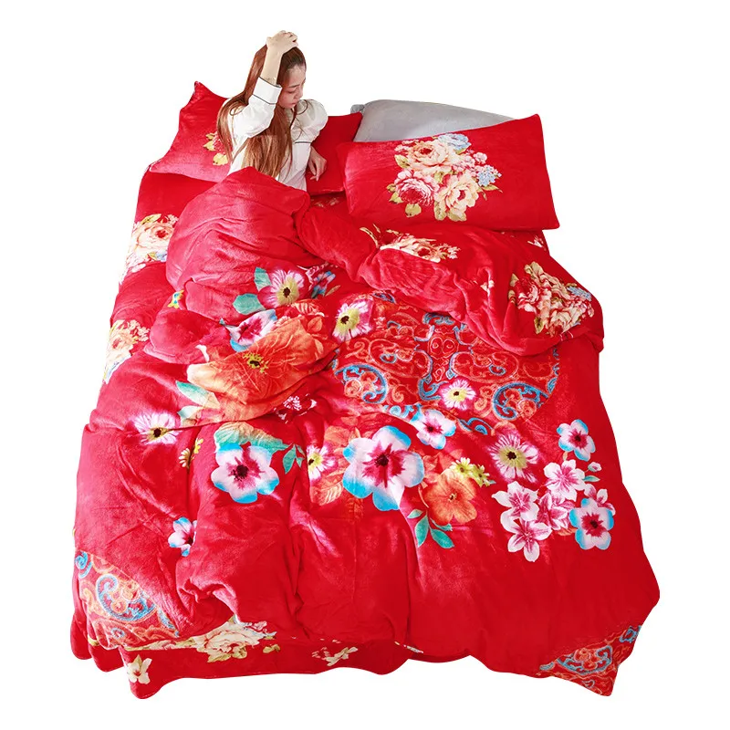 

Red Version Of The Bedding 4Pcs (Duvets + Bed Sheets + Pillowcases) Style Multi-Color The Latest European Choice