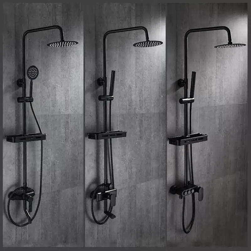 Online Schwarz Regendusche Armaturen Set Wand Montiert Regen Dusche Wasserhahn Lagerung Bad Mischbatterie Heiß Kalt mit Hand Dusche EL3903