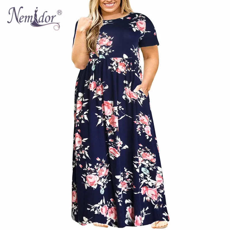 Nemidor 2019 Hot Sales Women O-neck Long Sleeve Long Summer Casual Dress Plus Size 7XL 8XL 9XL Vintage Maxi Dress With Pockets Nemidor 2019 Hot Sales Women O-neck Long Sleeve Long Summer Casual Dress Plus Size 7XL 8XL 9XL Vintage Maxi Dress With Pockets