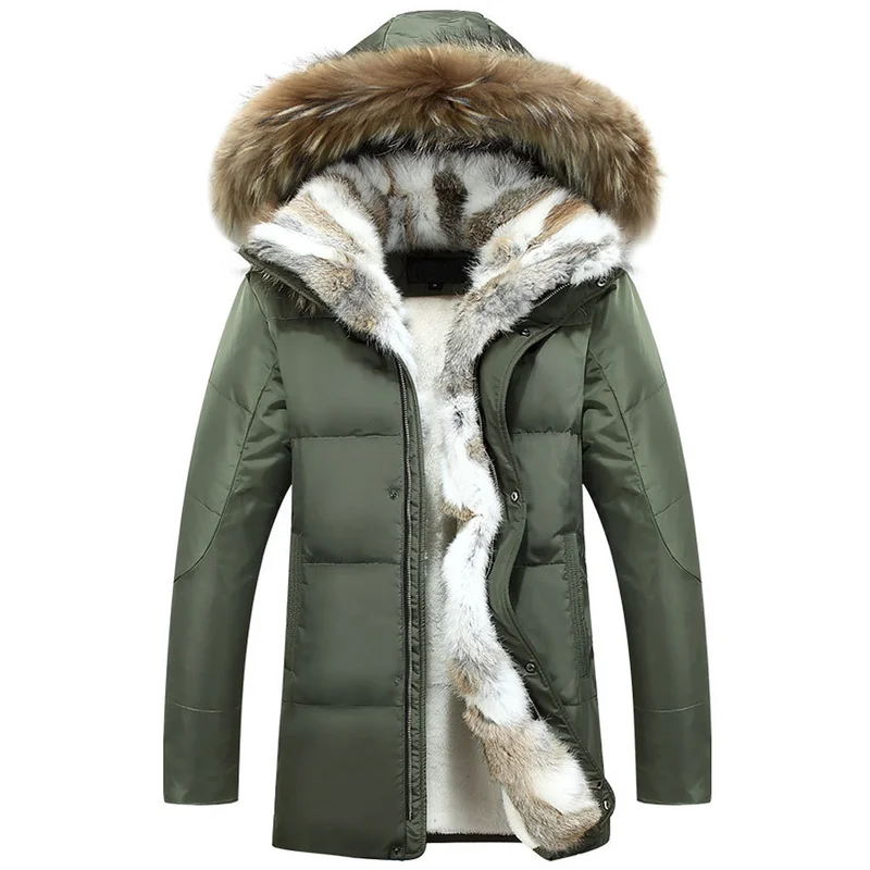 Прямая мужской и женский пуховик для отдыха Зимний толстый капюшон отсоединенный теплый водонепроницаемый большой воротник из меха енота