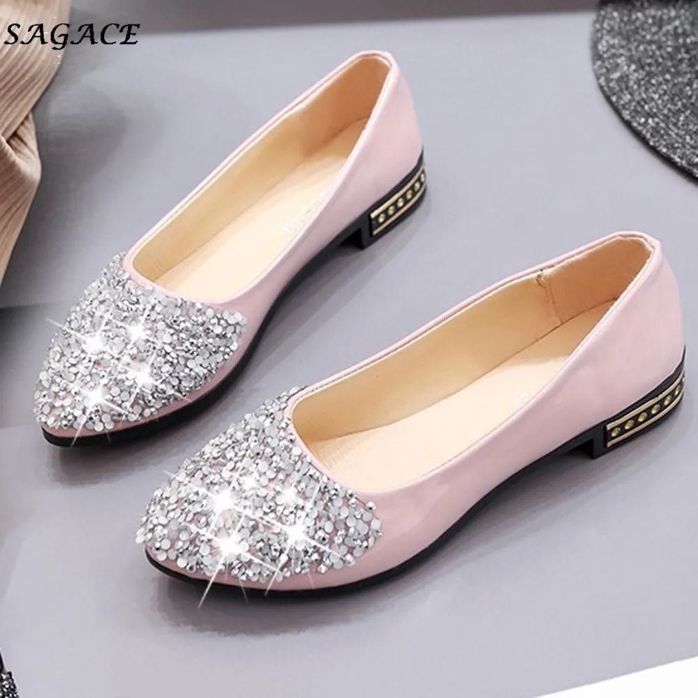 

CAGACE Shoes Women Spring autumn 2.5cm Horseshoe Women Bling Rhinestone Ladies Pumps Comfort Wedges High Heels Pointed Shoes
