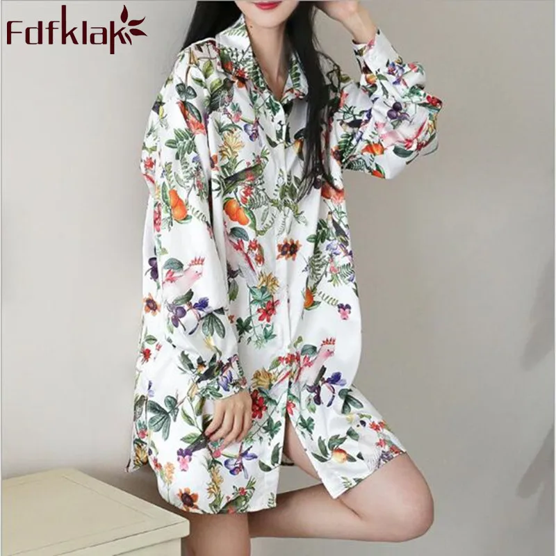 

Fdfklak Sexy Sleepwear Nighties For Women Female Nightgown 2018 Summer Long Sleeve Silk Nightgowns Women Nightwear Dress Q1042