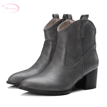 

Chainingyee street style sexy pointed toe ankle boots comfortable slip med with gray apricot black women's riding boots
