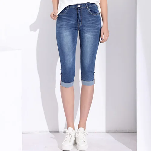 GAREMAY плюс Размеры тощий капри джинсы женские стрейч по колено джинсовые шорты штаны Для женщин с Высокая Талия Лето бриджи женские черные