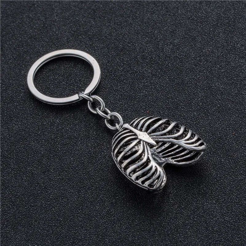 Stainless Steel Keychain Punk Human Rib Cage Skeleton Pendant Suspension Keys Rings Chain