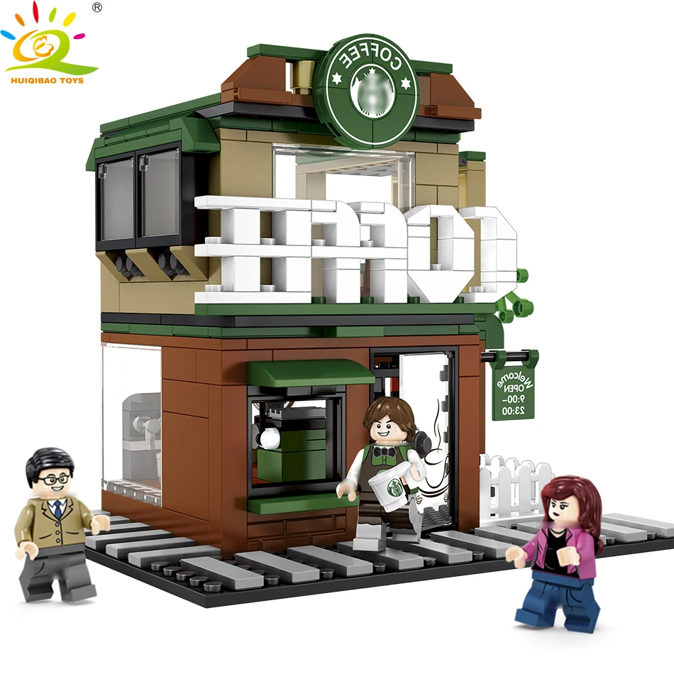 

HUIQIBAO TOYS 283PCS Street View scene Cafe Coffee shop model Building Blocks for Children city Architecture Bricks