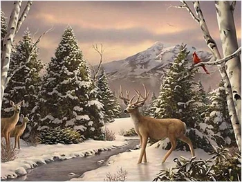 

GLymg Full Drill 5d Diamond Painting Embroidery Handicrafts Bright Rhinestones Diamond Embroidery Snow Deer Wall Arts Decor