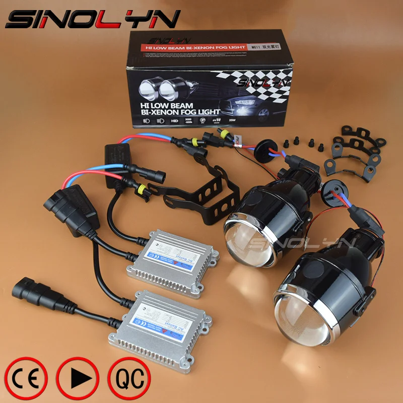 Online Luces antiniebla bi xenon Sinolyn lente 2,5 3,0 Kit completo H11 proyector HID lámpara antiniebla lentes bifocales para accesorios de coches