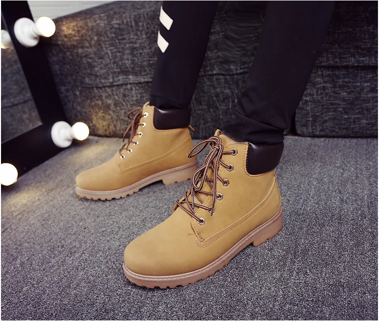 LTARTA Women Ankle Boots Female High Boots Big Size British Pu Leather Boots Workers Shoes Women's Single Boots HDD-07