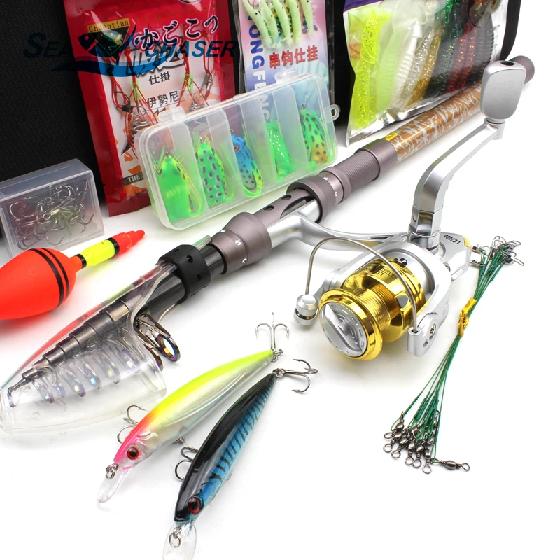 2018 جديد جميع الصيد تلسكوبي الصيد رود بكرة كومبو يشبع عدة في الهواء الطلق الصيد الغزل بكرة القطب مجموعة الأسماك خط إغراء هوك حقيبة