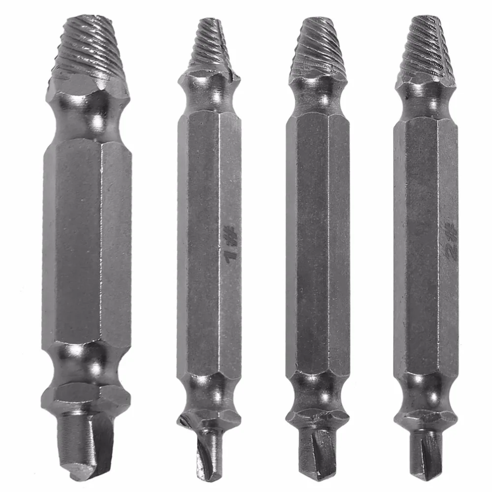 

4pcs Steel Broken Screws Extractor Double Side Damaged Bolt Remover Easy Out Set Drill Bits Guide Set 2018 Top Sale