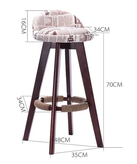 Высота сиденья 70 см вращающийся барный стул ткань мягкое сиденье/Задняя отделка из красного дерева Винтаж кафе кухонный стул барный стул