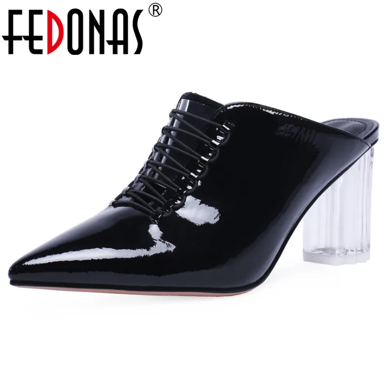 

FEDONAS Women Pumps Solid Color Spring Summer High Heels Party Casuals Shoes Woman Concise Pointed Toe Square Heeled Shoes
