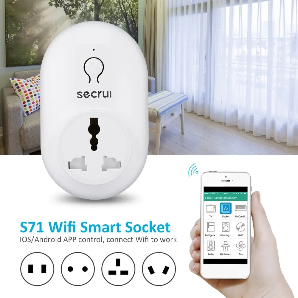 

Original Secrui S71Smart Socket Plug Wireless Remote Socket Adaptor Power on and off with phone US EU UK Plug