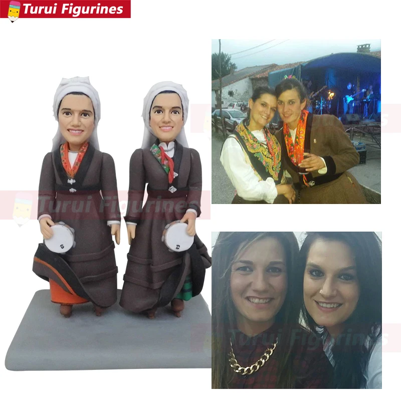 dancing woman figurine with tambourine statuettes of festive scenes Custom clothing costume figurin