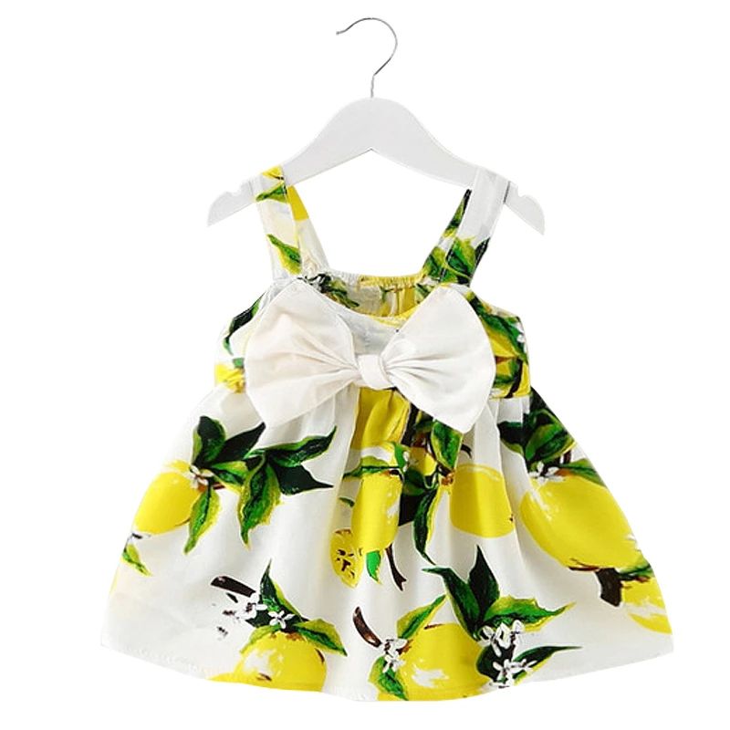 

Summer 1 Year Baby Girl Vest Dress Kids Sundress Princess Shirt Dresses Toddler Girl Casual Party Wear Lemon Print Boho Clothing