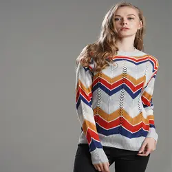 Амулет в европейском стиле вязаный свитер Crewneck Pull Femme Топы Трикотаж полоски контрастного цвета Лоскутная Женская одежда