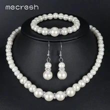 Mecresh New Simulated Pearl Jewelry Silver Color Necklace Earrings and Bracelet Wedding Jewelry Sets Bridal Accessories TL224