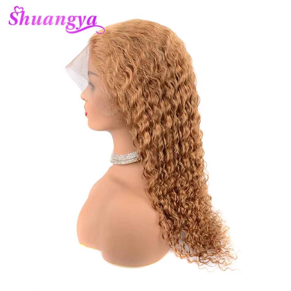 Pelucas delanteras de encaje de pelo humano Rubio de miel para mujeres negras 150% Color de densidad 27 pelucas de cabello humano de onda profunda 13 4X4 Shuangya pelo Remy