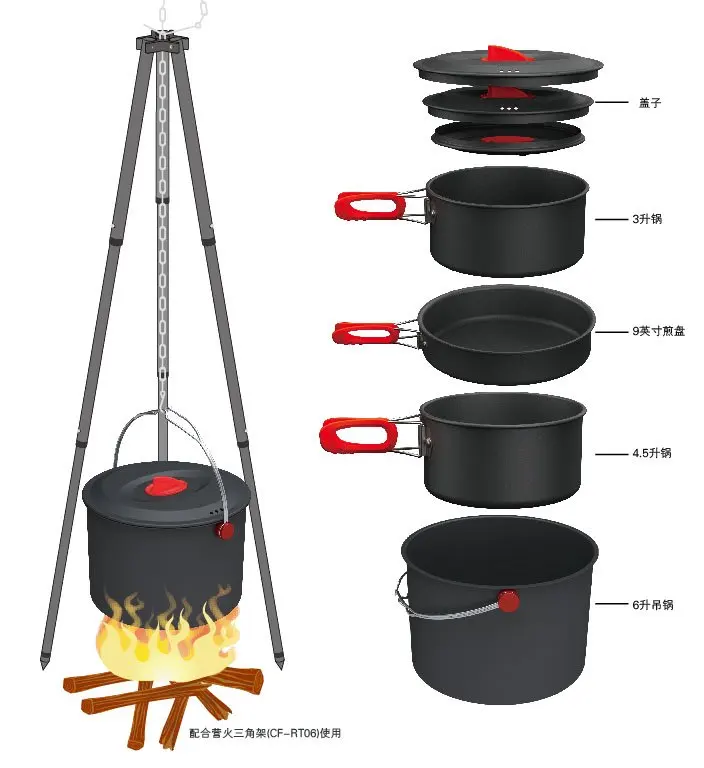 Наборы для приготовления пищи на 5-6 человек, походная посуда, наборы горшков для улицы, CW-RT07